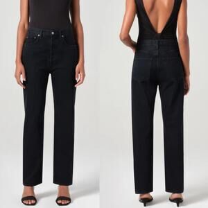 Agolde 90's Pinch Waist High Rise Straight Leg Jeans Black Denim Cotton Size 24